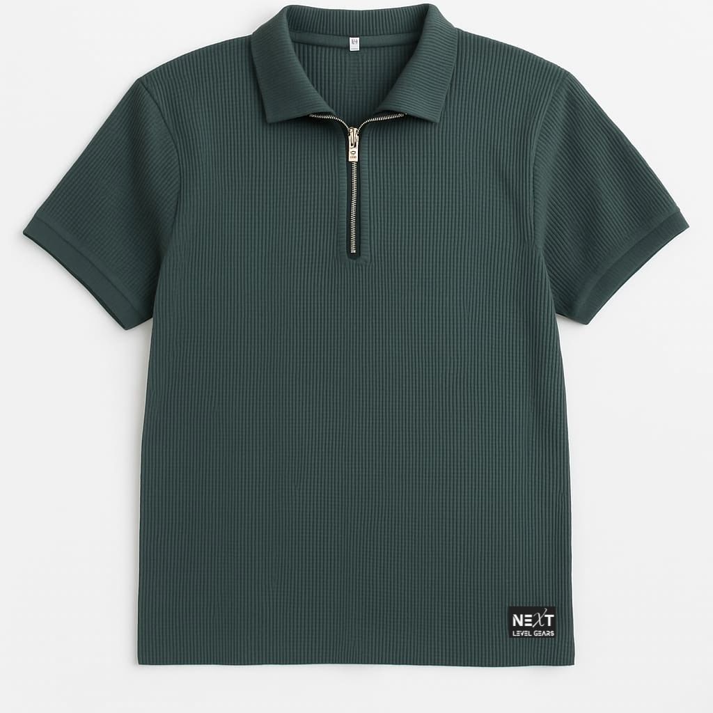 Zipper waffle polo