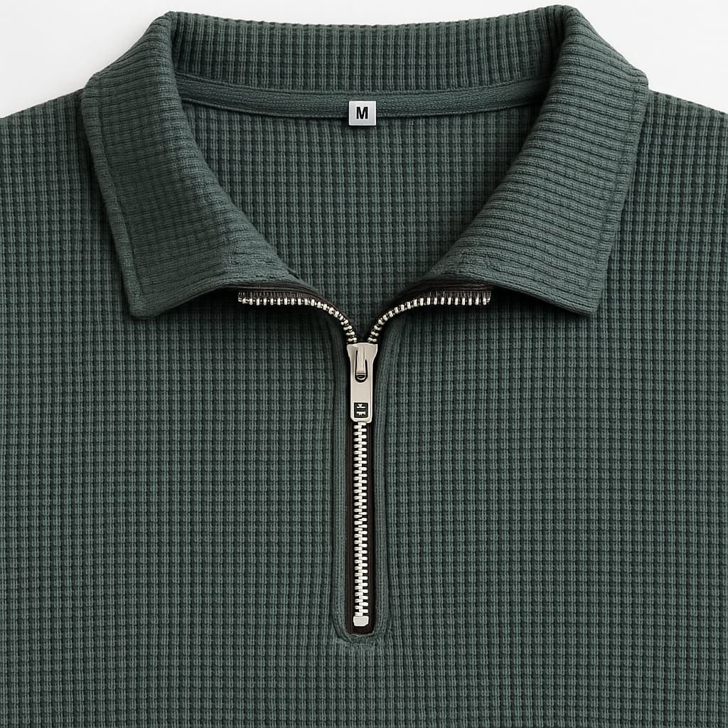Zipper waffle polo